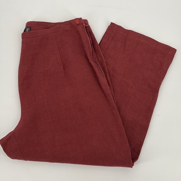 Animale Women’s Rust Linen Cropped Wide Leg Flat Front Pants Size Large - Picture 9 of 13